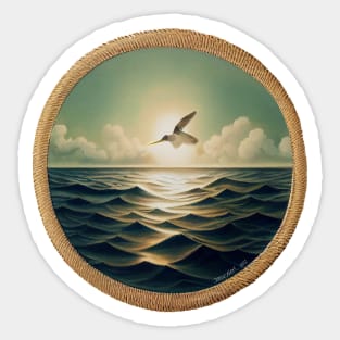 Ocean Scene with Pelican in Flight - Sea Life Patch Sticker